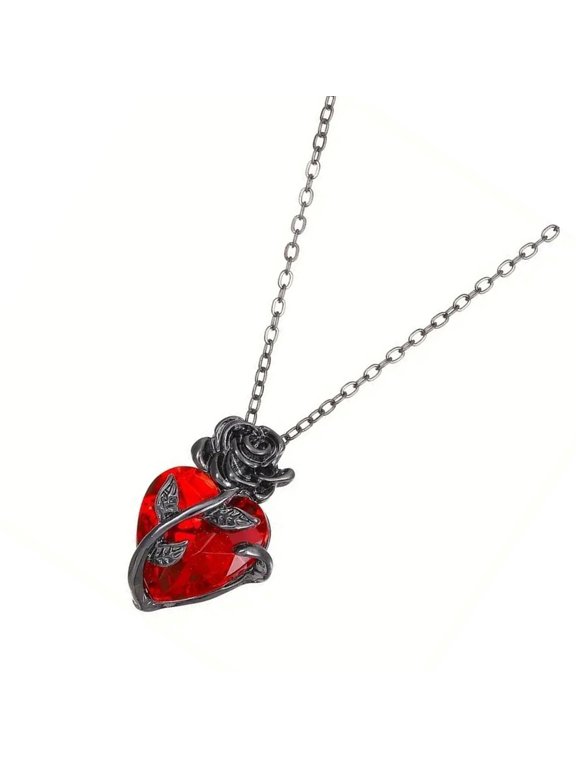 Unique Heart Shaped Rose Necklace Gothic Styles Alloy Chain For Women Fashion Jewelry