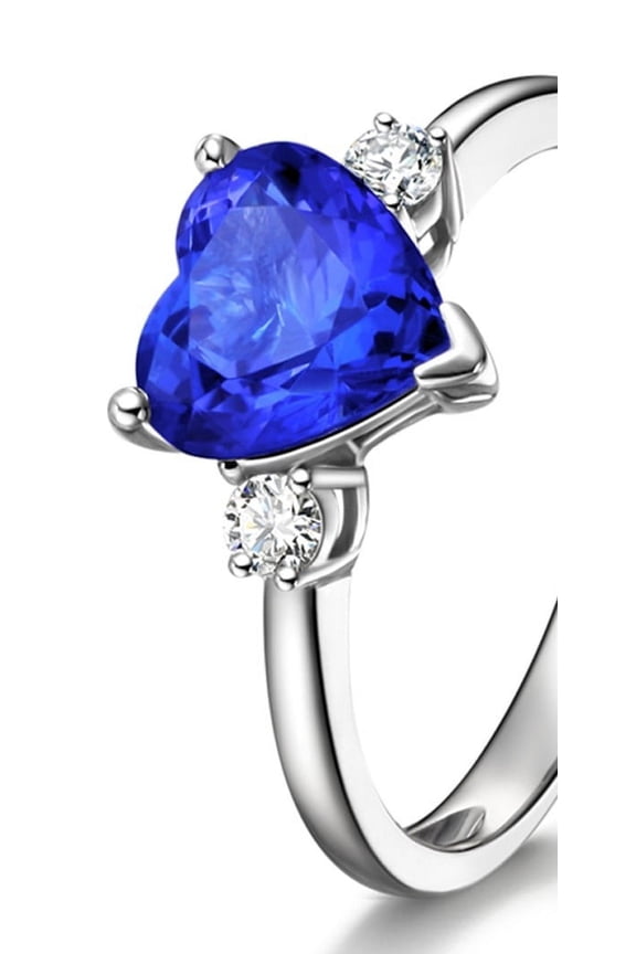 Unique Heart cut Blue Sapphire and Diamond Trilogy Engagement Ring in White Gold