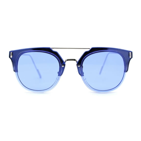 Unique Hipster Rimless Half Rim Look Double Bridge Retro Sunglasses Silver Blue