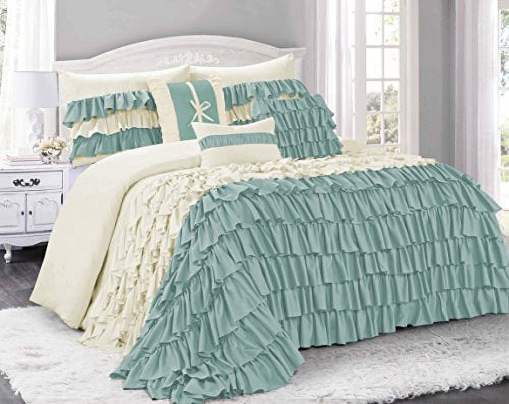Unique Home 7 Piece Brise Double Color Ruffled Bed In A Bag Clearance Bedding Comforter Duvet