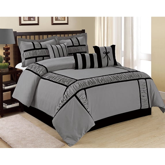 Unique Home 7-Piece Gray Black Patchwork Bedding Bedding Sets, King