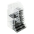 thumbnail image 1 of Unique Home Acrylic Makeup Cosmetic Organizer 4 Piece Large Set to Conceal Lipstick, Eye-Shadow, Brushes with 3 Storage Drawers, Clear, 4 Piece Set, 1 of 5