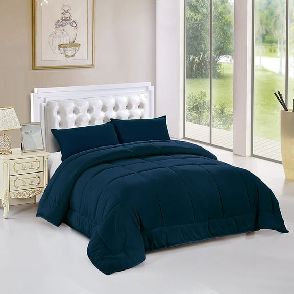 Unique Home Deluxe Comfy Goose Down Alternative Box Stitched Comforter Navy Blue Twin,Queen,King