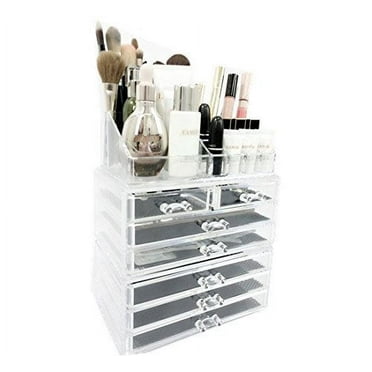 Unique Home Makeup Cosmetic Organizer Conceal/Lipstick/Eyeshadow/Brushes in One place Storage Drawers, Clear, Large, 3 Piece Set