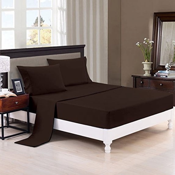 Unique Home Solid Bed Sheets Set - 2600 Supreme Collection - Plain 288F Double Brushed Microfiber - Wrinkle Free, Fade Resistant, Ultra Soft, 4pieces Quality Bedding Set (King, Chocolate)