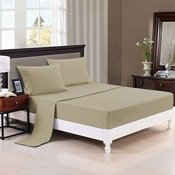 Unique Home Solid Bed Sheets Set - 2600 Supreme Collection - Plain 288F Double Brushed Microfiber - Wrinkle Free, Fade Resistant, Ultra Soft, Hypoallergenic -4pieces Quality Bedding Set (King, Beige)