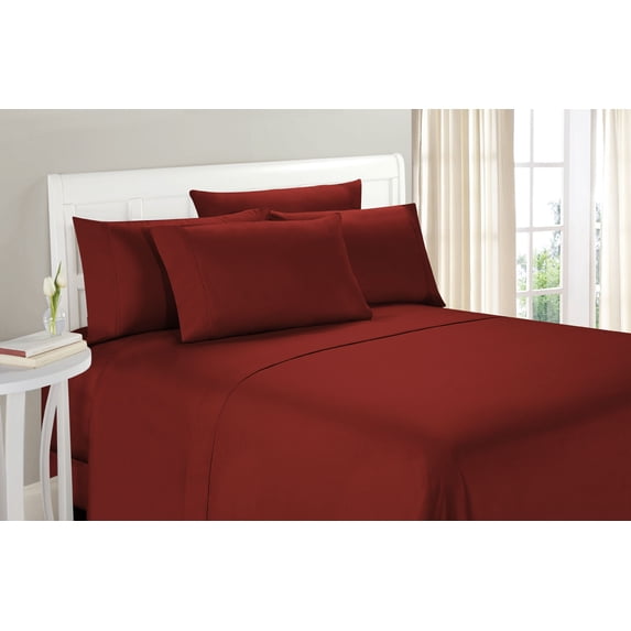 Unique Home Solid Clearance Bed Sheets Brushed Microfiber Wrinkle Free, Fade Resistant, Ultra Soft, Quality Bedding Set (King, Burgundy, 4pc)