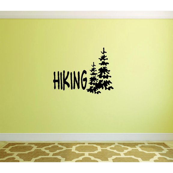 Unique Home Wall Stickers Hiking With Trees Camping Outdoors Decal Decal for Bedroom Living Room Nursery - Size: 11 In x 27 In