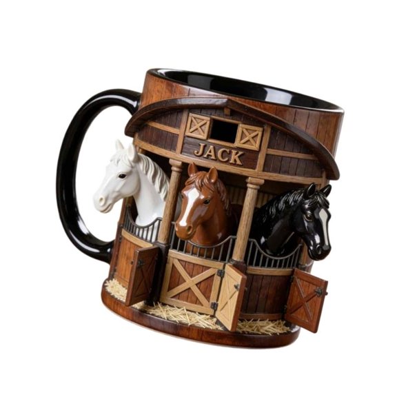 Unique Horse Stable Design Ceramic Coffee Cup Flat 2D Print Beverage Drinking Mug Gift For Equestrian Fan Horse Lover