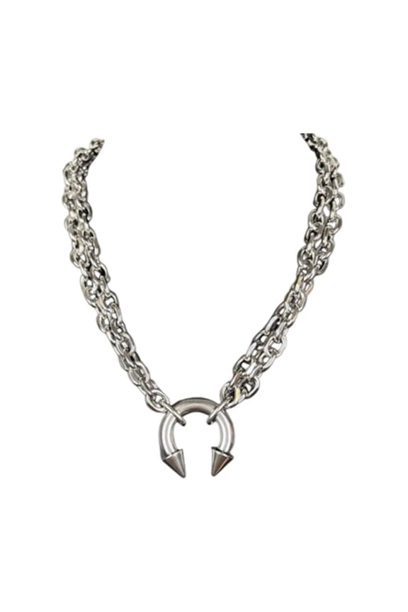 Unique Horseshoe Pendant Necklace for Fashion Enthusiasts Sensitive Skin Safe Stainless Steel Industrial Charm