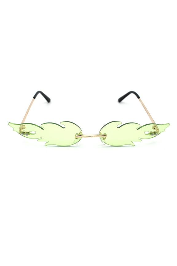 Unique Hot Rod Flame Shape Retro Cat Eye Funky Sunglasses Gold Green