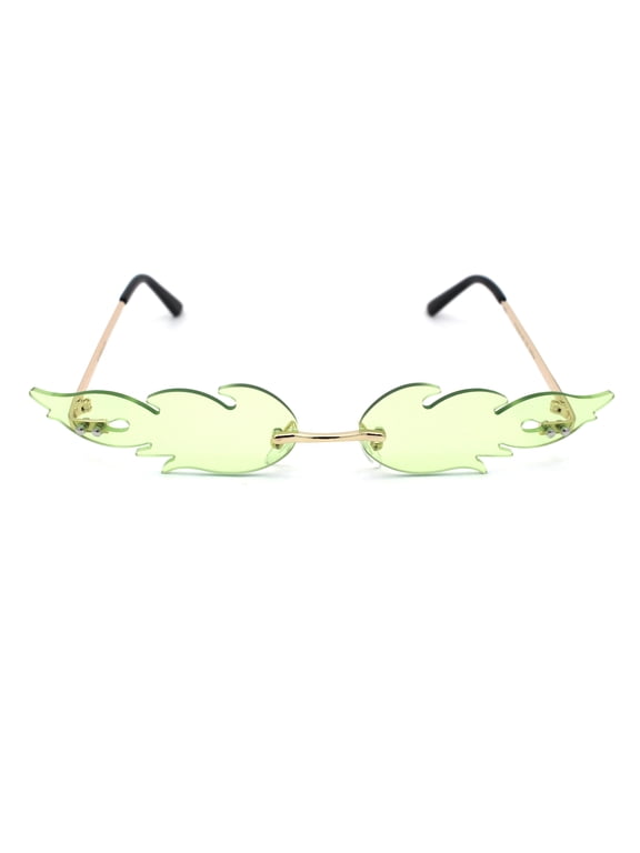Unique Hot Rod Flame Shape Retro Cat Eye Funky Sunglasses Gold Green