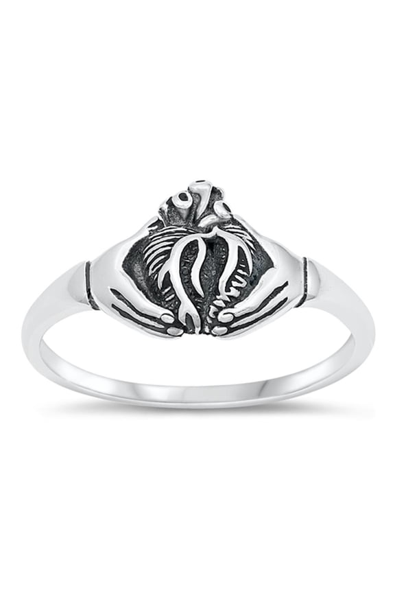 Unique Human Heart Hands Ring .925 Sterling Silver Band Jewelry Female Male Unisex Size 6
