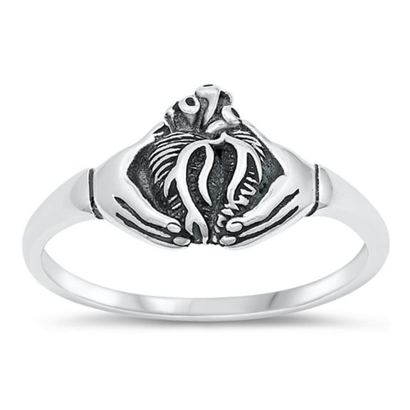 Unique Human Heart Hands Ring .925 Sterling Silver Band Jewelry Female Male Unisex Size 9
