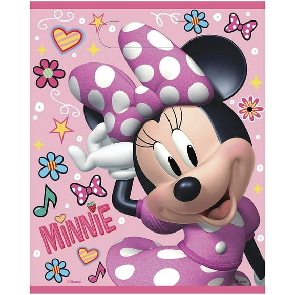 Unique Iconic Minnie Mouse Plastic Loot Bags, 11" x 7.5", 8 Pcs, Pink