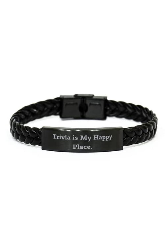 Unique Idea Trivia Braided Leather Bracelet, Trivia is My Happy Place, Present For Friends, Inspire Gifts From Friends, , Trivia games, Board games, Card games, Puzzles, Brain teasers, Logic games,