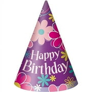 Unique Industries Assorted Colors Floral Birthday Party Hats, 8 Count