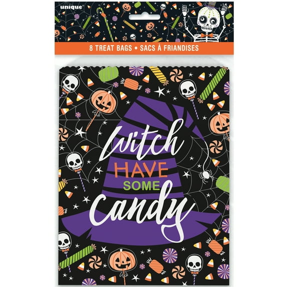 Unique Industries Assorted Colors Halloween Party Bags, 8 Count
