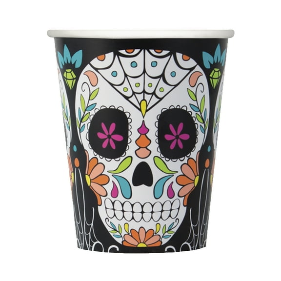 Unique Industries Assorted Colors Skull Day of the Dead Paper Party Supply Sets, (8 Pieces) 9 Ounces