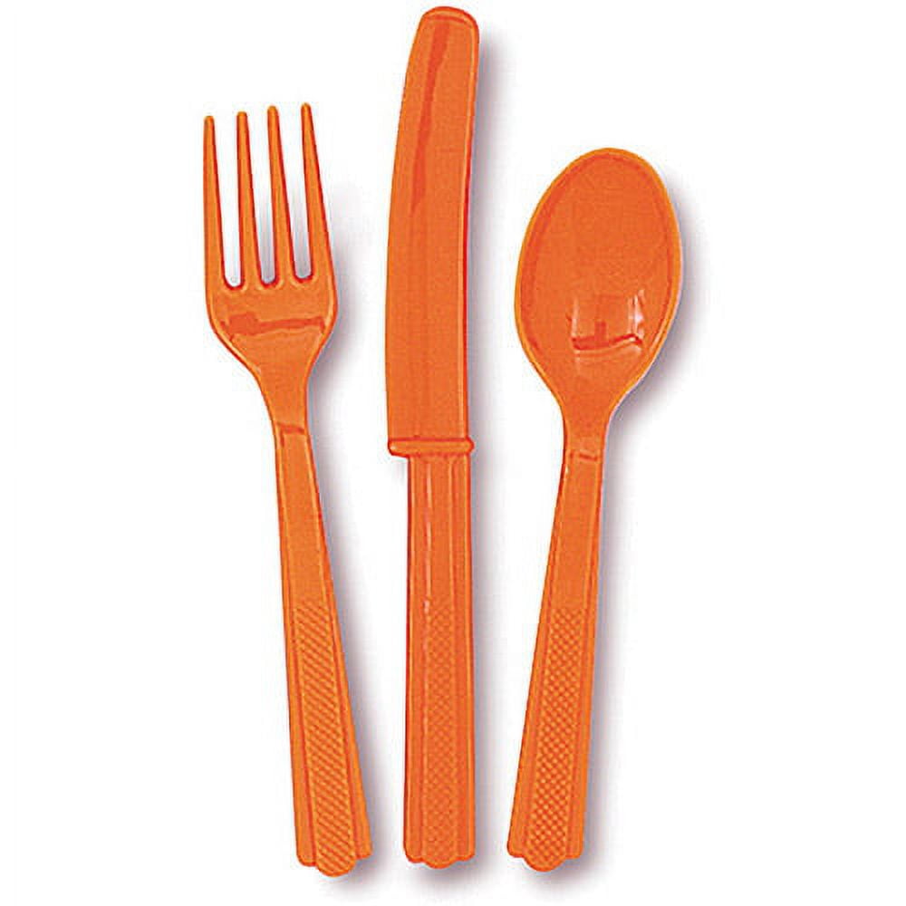 Unique Industries Assorted Plastic Silverware for 6, Orange, 18pc