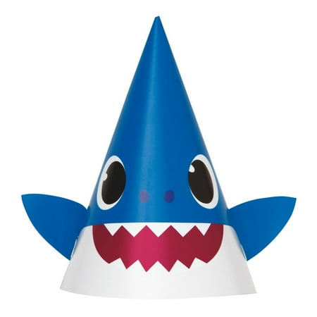 Unique Industries Baby Shark Assorted Colors Birthday Party Hats, 16 Count