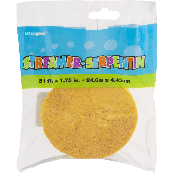 Unique Industries Bright Yellow Solid Print Birthday Party Streamers, 1.75"x 81'