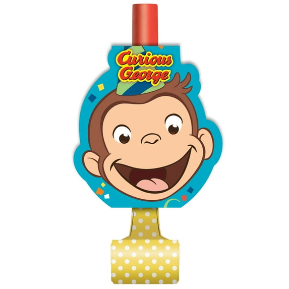 Unique Industries Curious George Assorted Colors Birthday Party Noisemakers, 8 Count