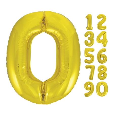 Unique Industries Foil Big Number 0 Shaped 34" Gold Solid Print Balloon