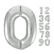 Unique Industries Foil Big Number 0 Shaped 34 Silver Solid Print Balloon