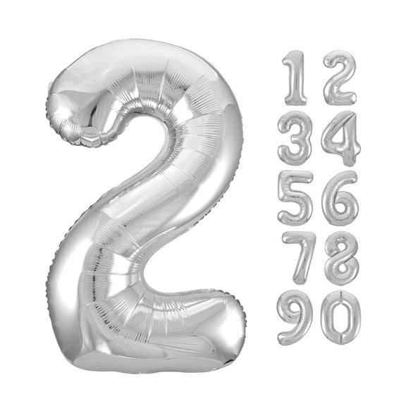 Unique Industries Foil Big Number 2 Shaped 34" Silver Solid Print Balloon