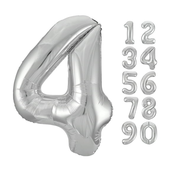 Unique Industries Foil Big Number 4 Shaped 34" Silver Solid Print Party Balloon