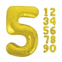 Unique Industries Foil Big Number 5 Shaped 34" Gold Solid Print Anniversary Balloon