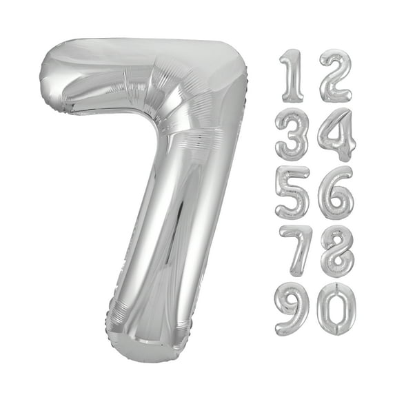 Unique Industries Foil Big Number 7 Shaped 34" Silver Solid Print Party Balloon