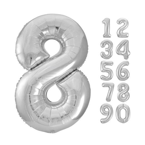 Unique Industries Foil Big Number 8 Shaped 34" Silver Solid Print Party Balloon