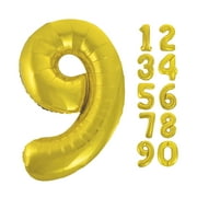 Unique Industries Foil Big Number 9 Shaped 34" Gold Solid Print Balloon