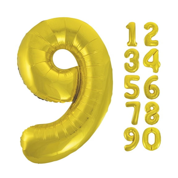 Unique Industries Foil Big Number 9 Shaped 34" Gold Solid Print Balloon