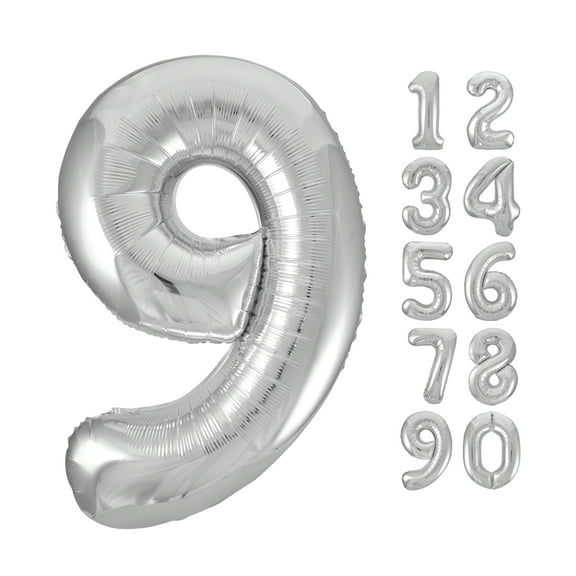Unique Industries Foil Big Number 9 Shaped 34" Silver Solid Print Party Balloon