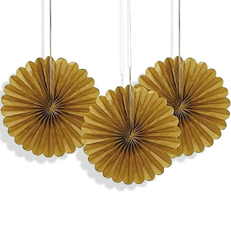 Unique Industries Gold 6" Flower Shaped Tissue Paper Hanging Pom Poms, 3 Count