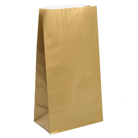 Unique Industries Gold Solid Print Birthday Party Bags, 10 Count