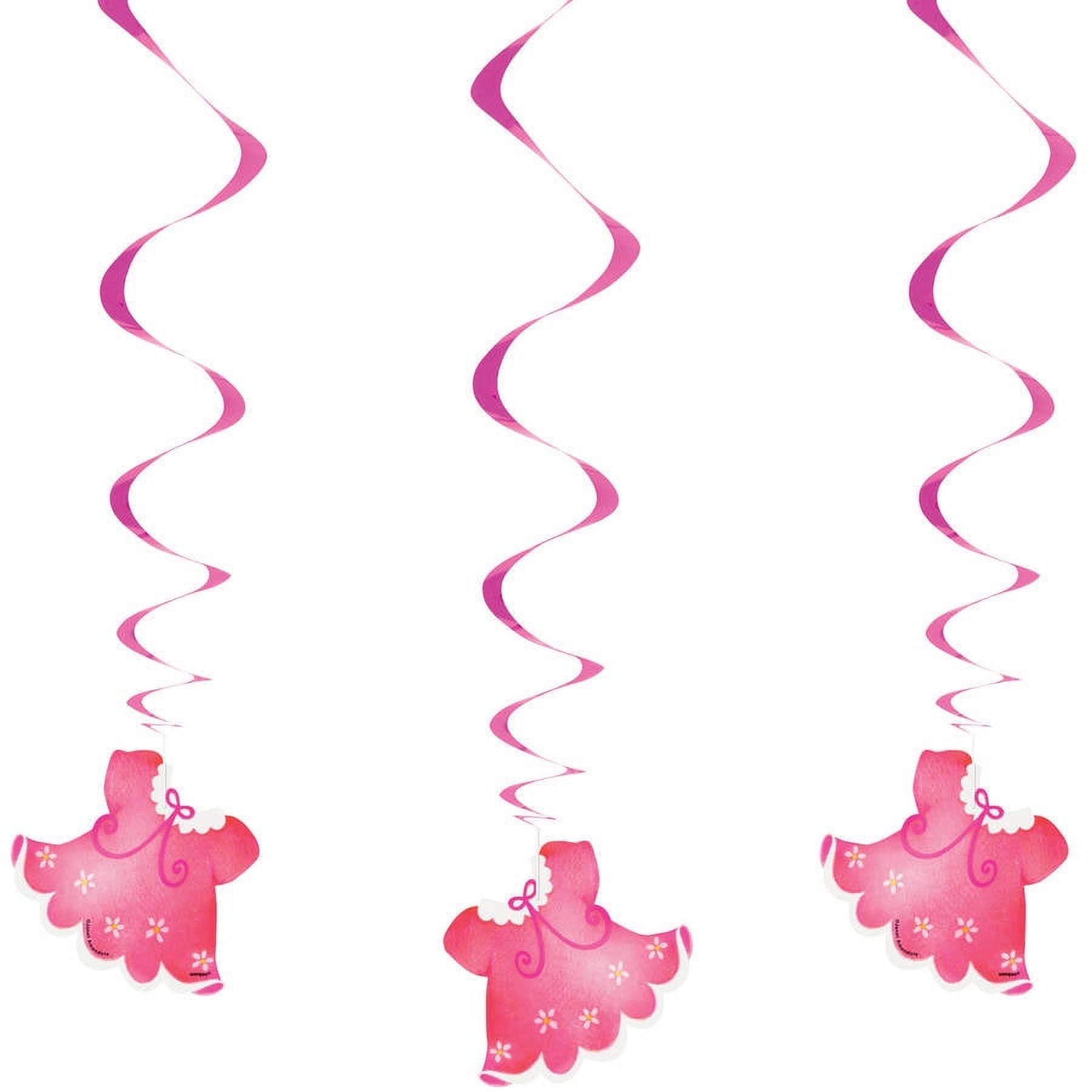 Unique Industries Hanging Clothesline Baby Shower Decorations, 26 in, Pink, 3ct