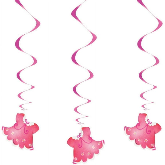Unique Industries Hanging Clothesline Baby Shower Decorations, 26 in, Pink, 3ct