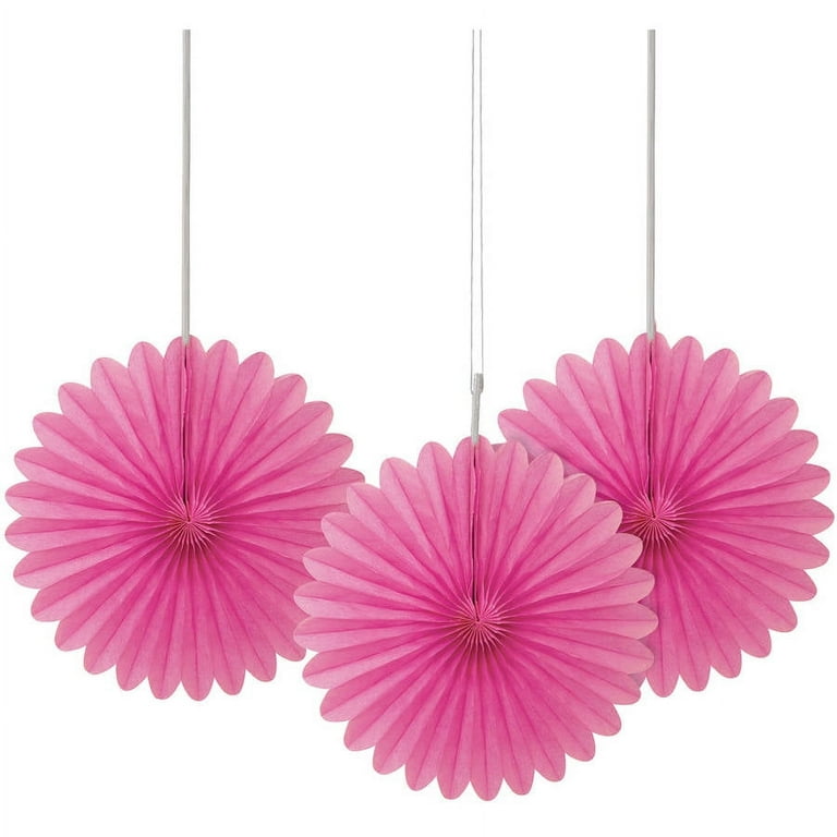 Unique Industries Hot Pink Birthday 6 Flower Shaped Tissue Paper Hanging  Pom Poms, 3 Count 