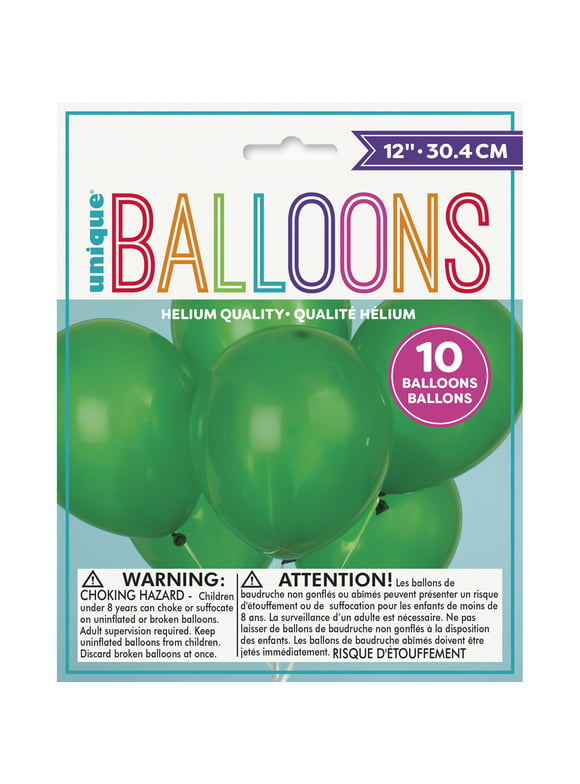 Unique Industries Latex 12" Emerald Green Solid Print Birthday Balloons, 10 Count