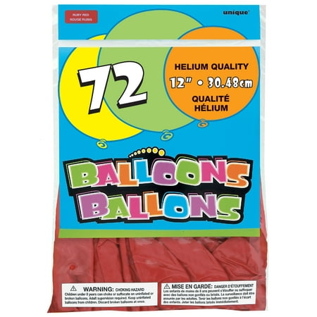 Unique Industries Latex 16.00" Red Solid Print Birthday Balloons, 72 Count