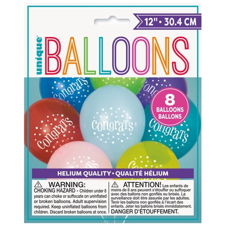 Unique Industries Latex Congratulations 16" Multi-color Balloons, 12 Count