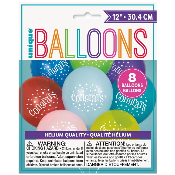 Unique Industries Latex Congratulations 16" Multi-color Balloons, 12 Count