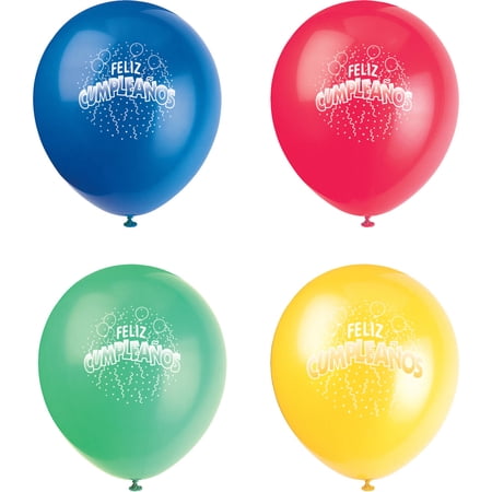 Unique Industries Latex Feliz Cumpleanos 16.0" Multi-color Birthday Balloons, 8 Count
