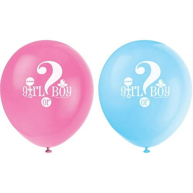 Unique Industries Latex Gender Reveal 16" Multi-color Balloons, 8 Count