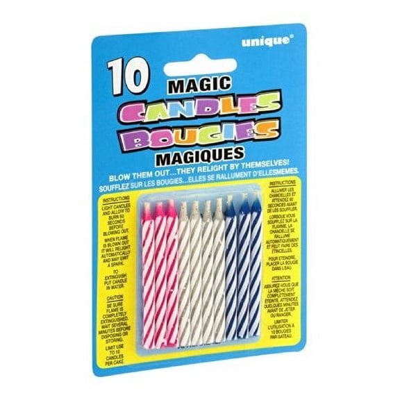 Unique Industries Magic Relighting Trick Multi-color Birthday Candles, (2.5") 10 Pieces