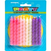 Unique Industries Multi-color Solid Print Spiral Birthday Candles, (3") 10 Pieces